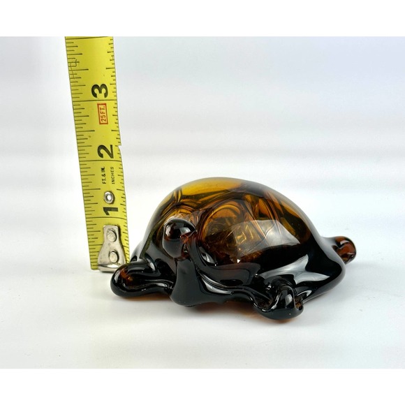 Hand Blown Caramel Amber Glass Turtle Tortoise Paperweight Figurine Art Piece - Picture 10 of 13